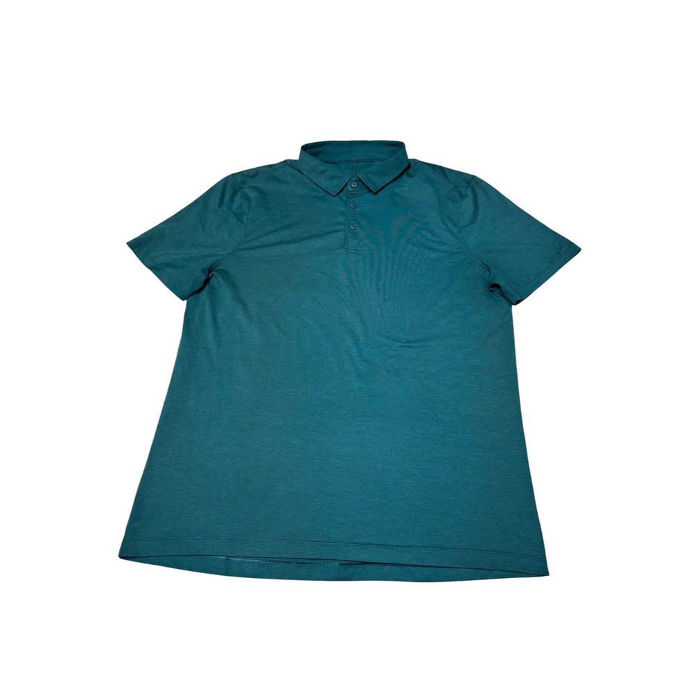 Lululemon Evolution Polo Shirt Mens L Teal Green Heathered Short Sleeve Golf